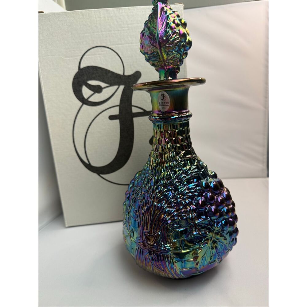Fenton Amethyst Golden Harvest Carnival Glass Decanter w/Stopper and Box - Picture 2 of 11